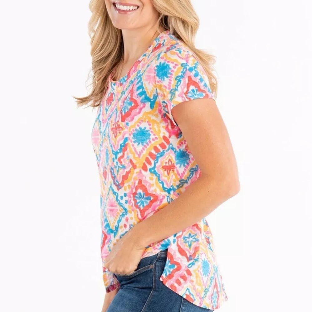 Fresh Produce Janey T Shirt Multicolor Diamond Short Sleeve Tee Women’s Sz L